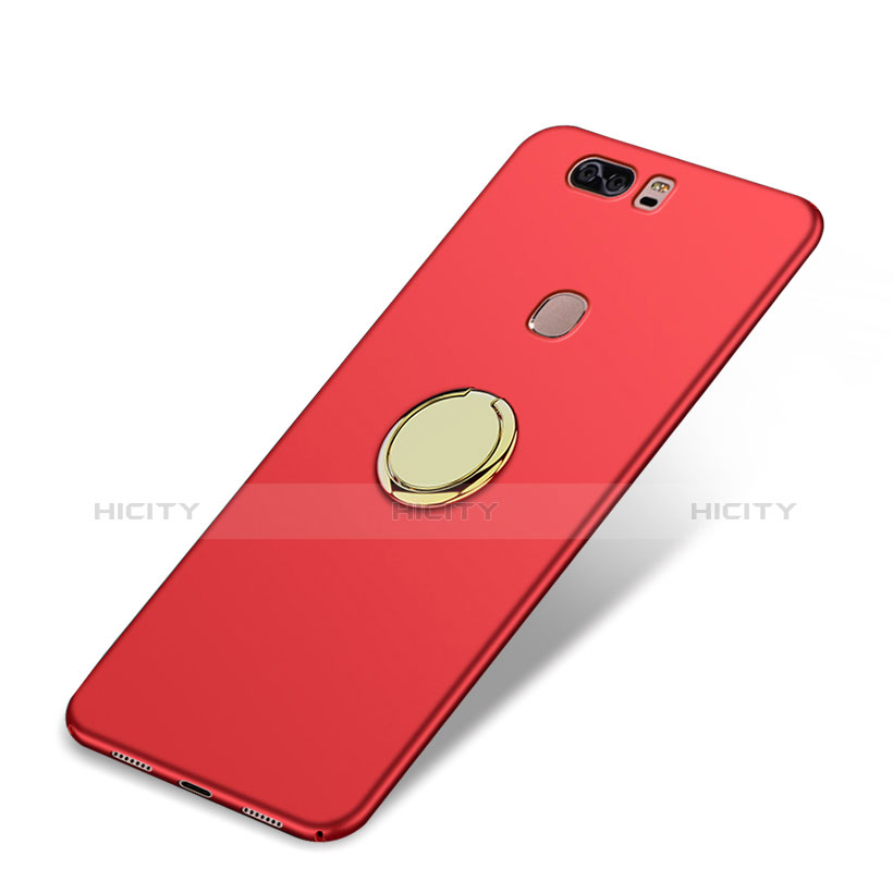 Etui Plastique Rigide Mat avec Support Bague Anneau A02 pour Huawei Honor V8 Rouge Plus