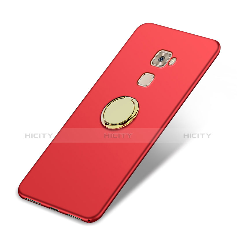 Etui Plastique Rigide Mat avec Support Bague Anneau A02 pour Huawei Mate S Rouge Plus