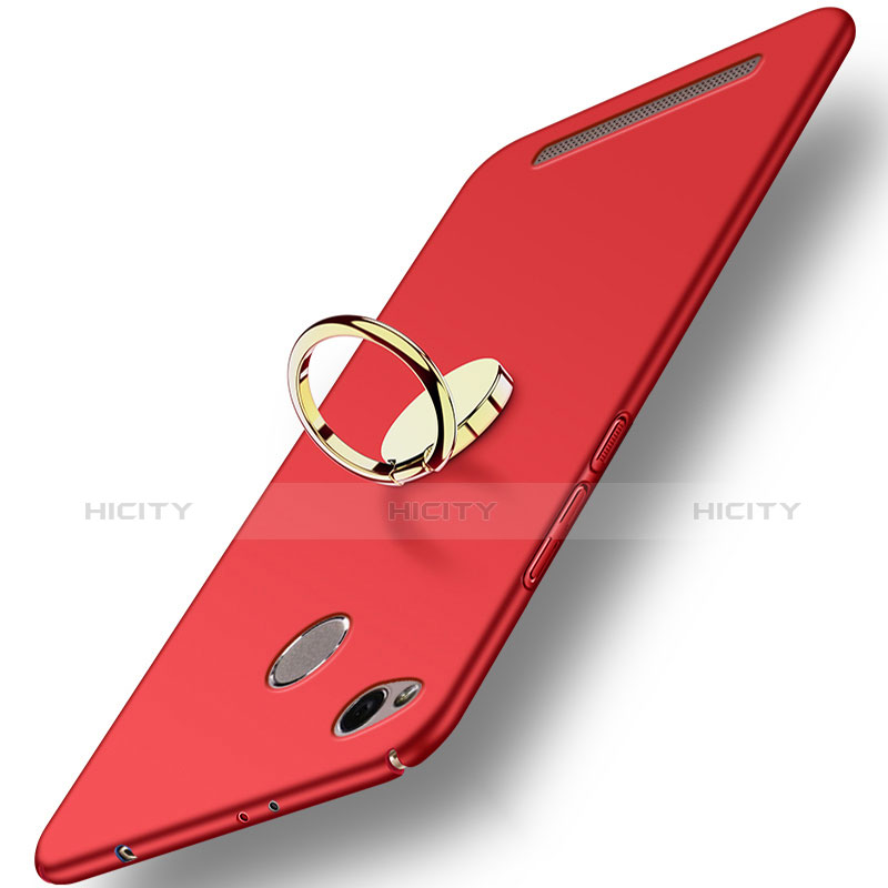 Etui Plastique Rigide Mat avec Support Bague Anneau A02 pour Xiaomi Redmi 3S Prime Rouge Plus