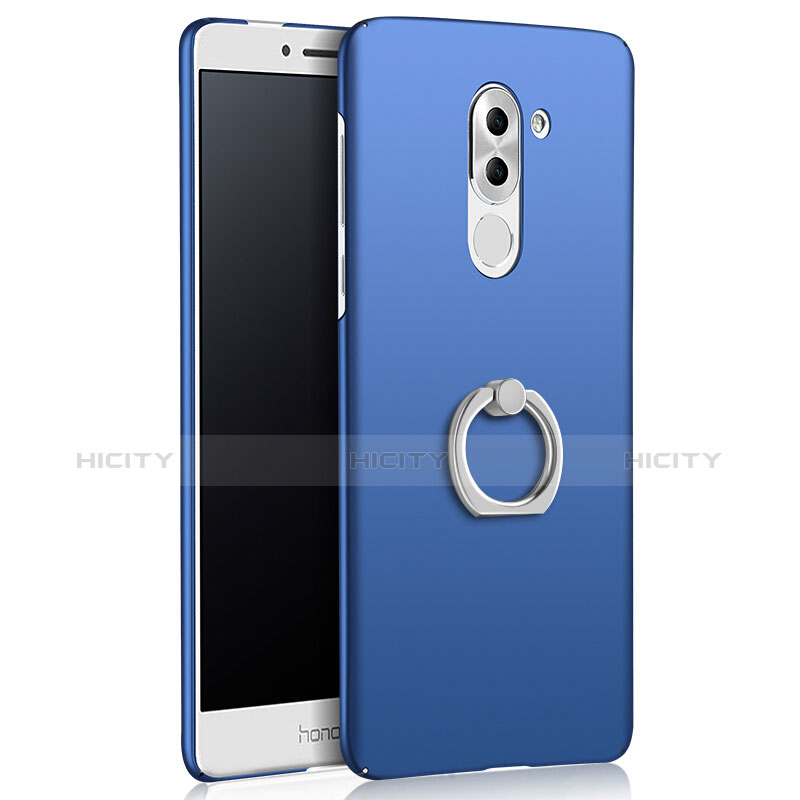 Etui Plastique Rigide Mat avec Support Bague Anneau A03 pour Huawei GR5 (2017) Bleu Plus