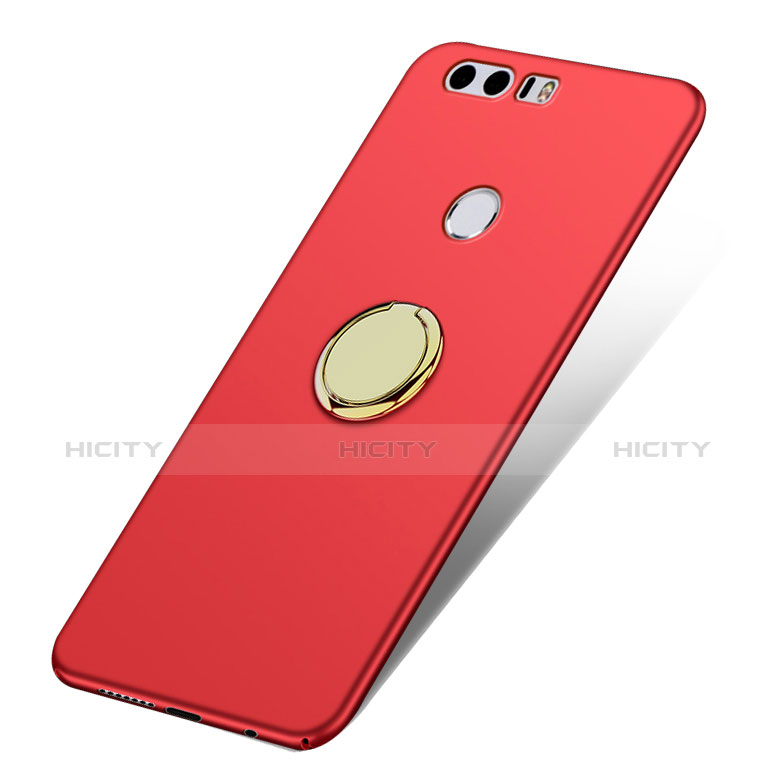 Etui Plastique Rigide Mat avec Support Bague Anneau A03 pour Huawei Honor 8 Rouge Plus