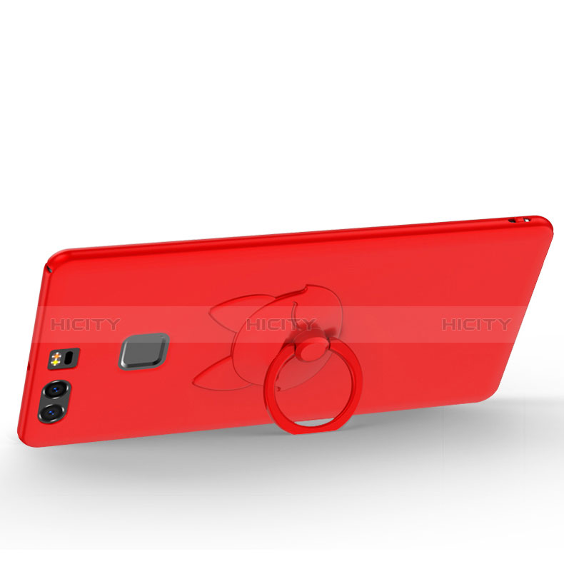 Etui Plastique Rigide Mat avec Support Bague Anneau A03 pour Huawei P9 Plus Rouge Plus