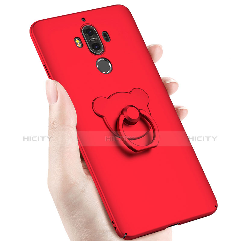 Etui Plastique Rigide Mat avec Support Bague Anneau A04 pour Huawei Mate 9 Rouge Plus