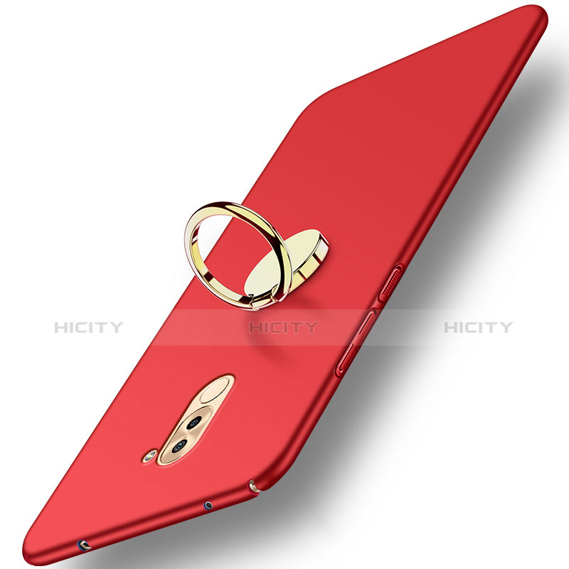 Etui Plastique Rigide Mat avec Support Bague Anneau A05 pour Huawei GR5 (2017) Rouge Plus