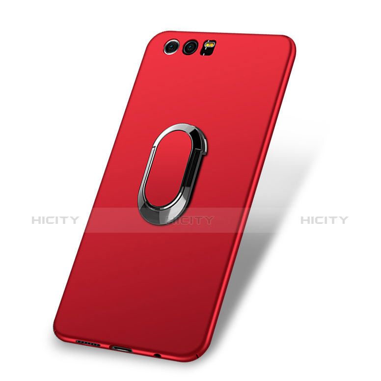 Etui Plastique Rigide Mat avec Support Bague Anneau et Laniere pour Huawei Honor 9 Premium Rouge Plus