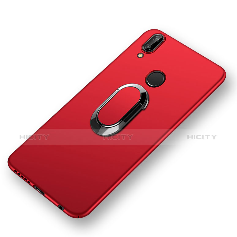 Etui Plastique Rigide Mat avec Support Bague Anneau et Laniere pour Huawei Nova 3e Rouge Plus