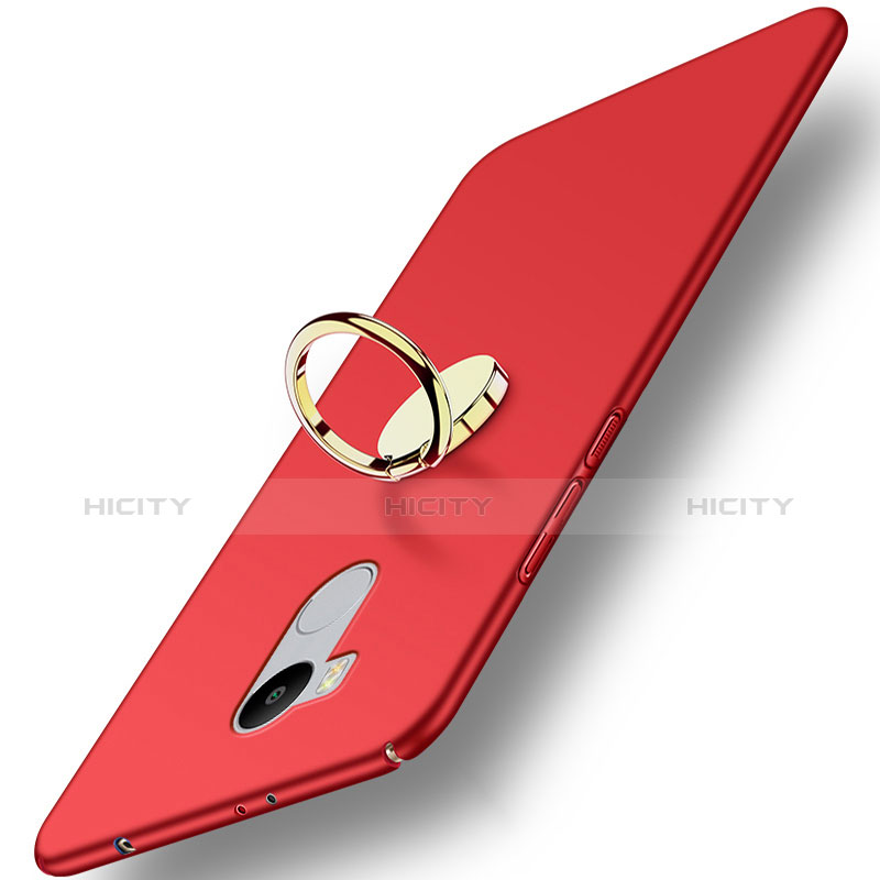 Etui Plastique Rigide Mat avec Support Bague Anneau pour Xiaomi Redmi 4 Prime High Edition Rouge Plus