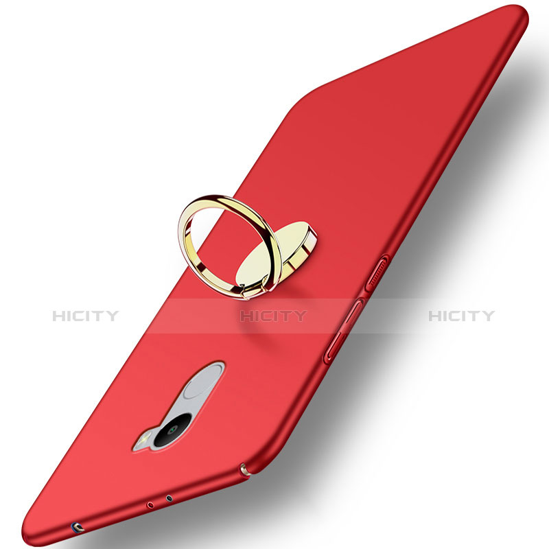 Etui Plastique Rigide Mat avec Support Bague Anneau pour Xiaomi Redmi 4 Standard Edition Rouge Plus