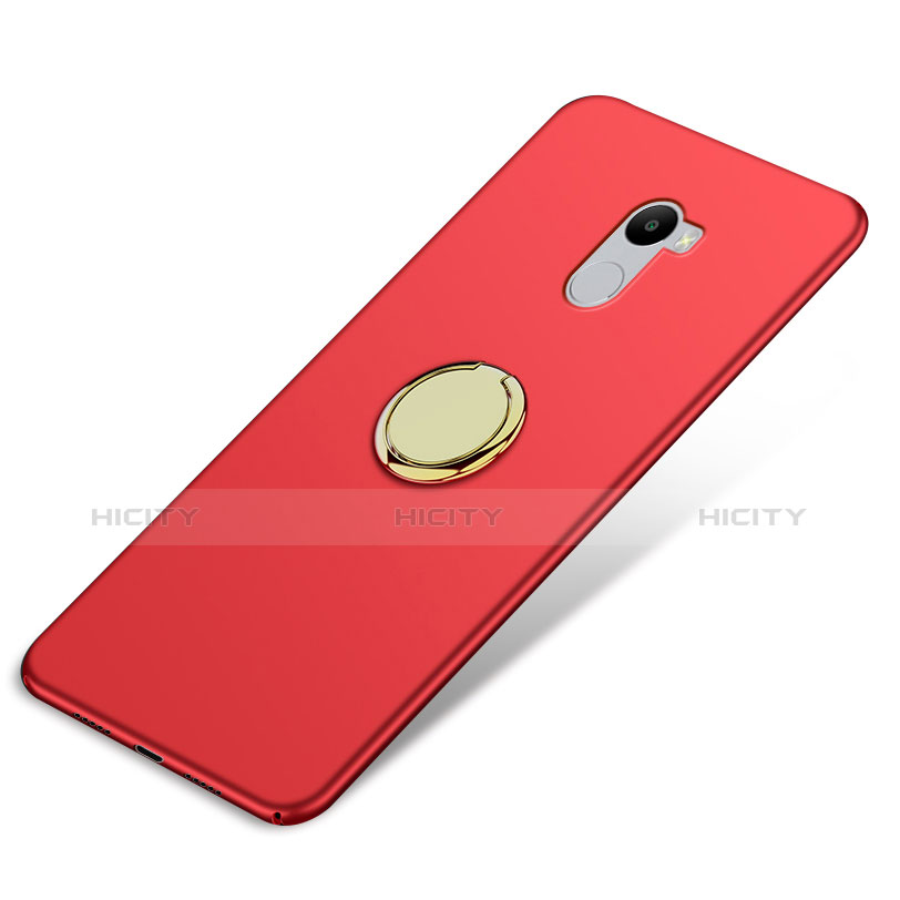 Etui Plastique Rigide Mat avec Support Bague Anneau pour Xiaomi Redmi 4 Standard Edition Rouge Plus