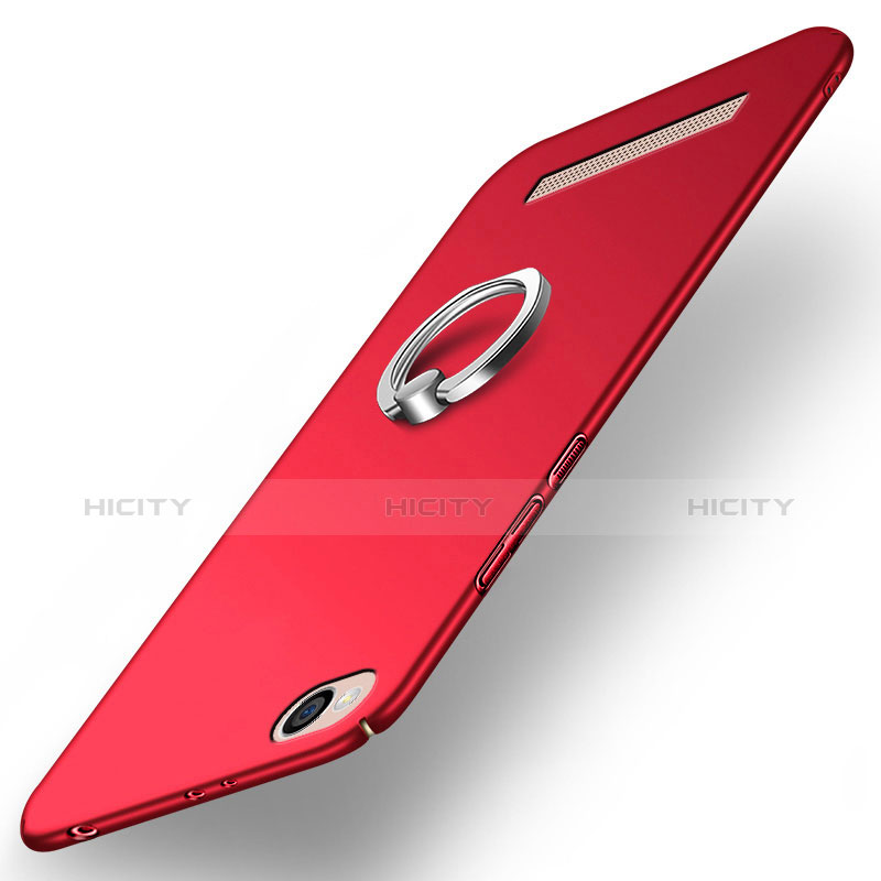 Etui Plastique Rigide Mat avec Support Bague Anneau pour Xiaomi Redmi 4A Rouge Plus