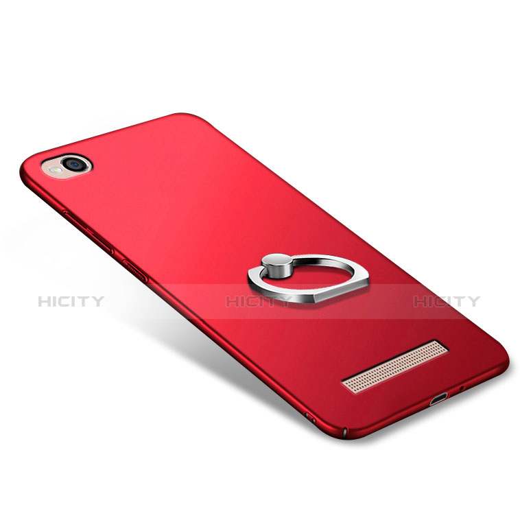 Etui Plastique Rigide Mat avec Support Bague Anneau pour Xiaomi Redmi 4A Rouge Plus