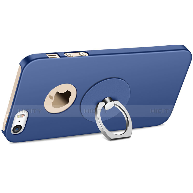 Etui Plastique Rigide Mat et Support Bague Anneau pour Apple iPhone 5 Bleu Plus