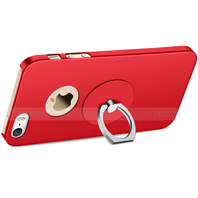 Etui Plastique Rigide Mat et Support Bague Anneau pour Apple iPhone 5 Rouge Plus