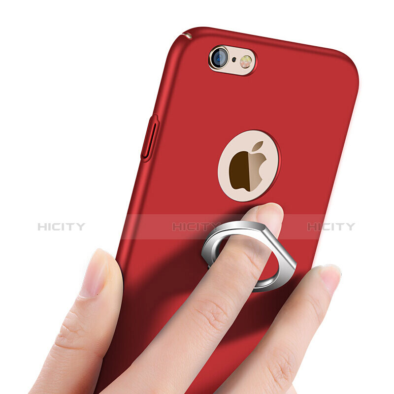 Etui Plastique Rigide Mat et Support Bague Anneau pour Apple iPhone 6 Plus Rouge Plus