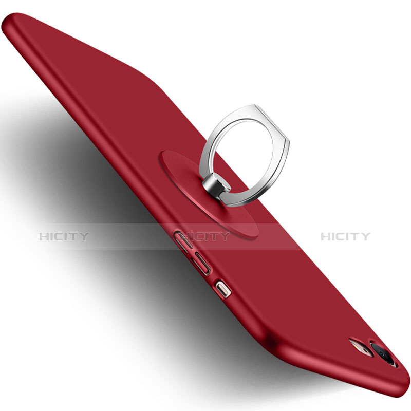 Etui Plastique Rigide Mat et Support Bague Anneau pour Apple iPhone 7 Rouge Plus