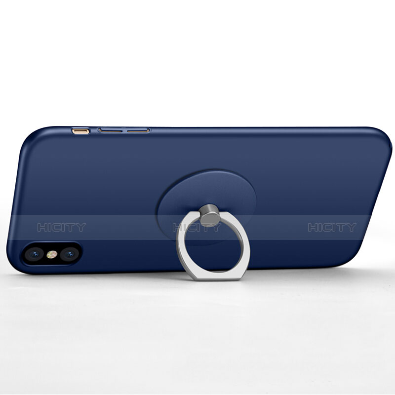 Etui Plastique Rigide Mat et Support Bague Anneau pour Apple iPhone X Bleu Plus