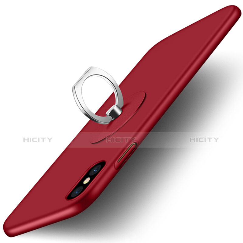 Etui Plastique Rigide Mat et Support Bague Anneau pour Apple iPhone X Rouge Plus