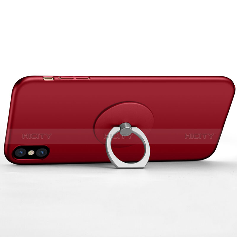 Etui Plastique Rigide Mat et Support Bague Anneau pour Apple iPhone Xs Max Rouge Plus