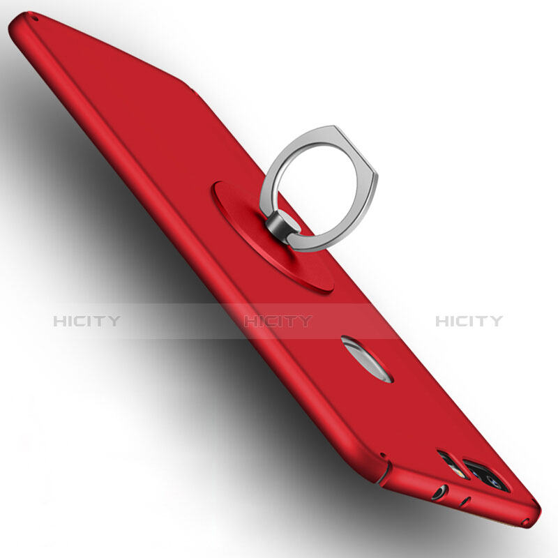 Etui Plastique Rigide Mat et Support Bague Anneau pour Huawei Honor V8 Rouge Plus