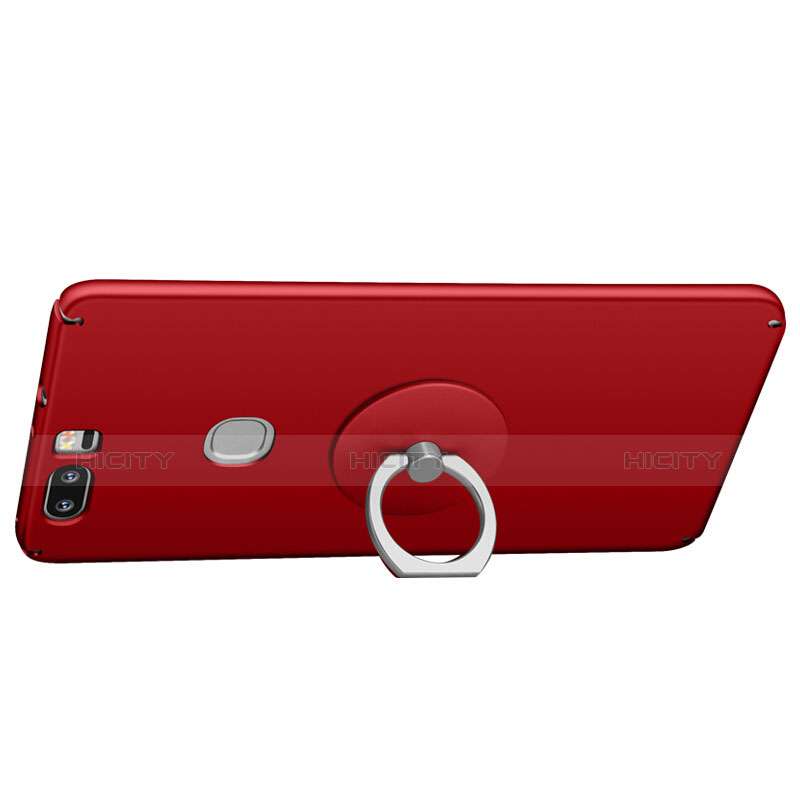 Etui Plastique Rigide Mat et Support Bague Anneau pour Huawei Honor V8 Rouge Plus