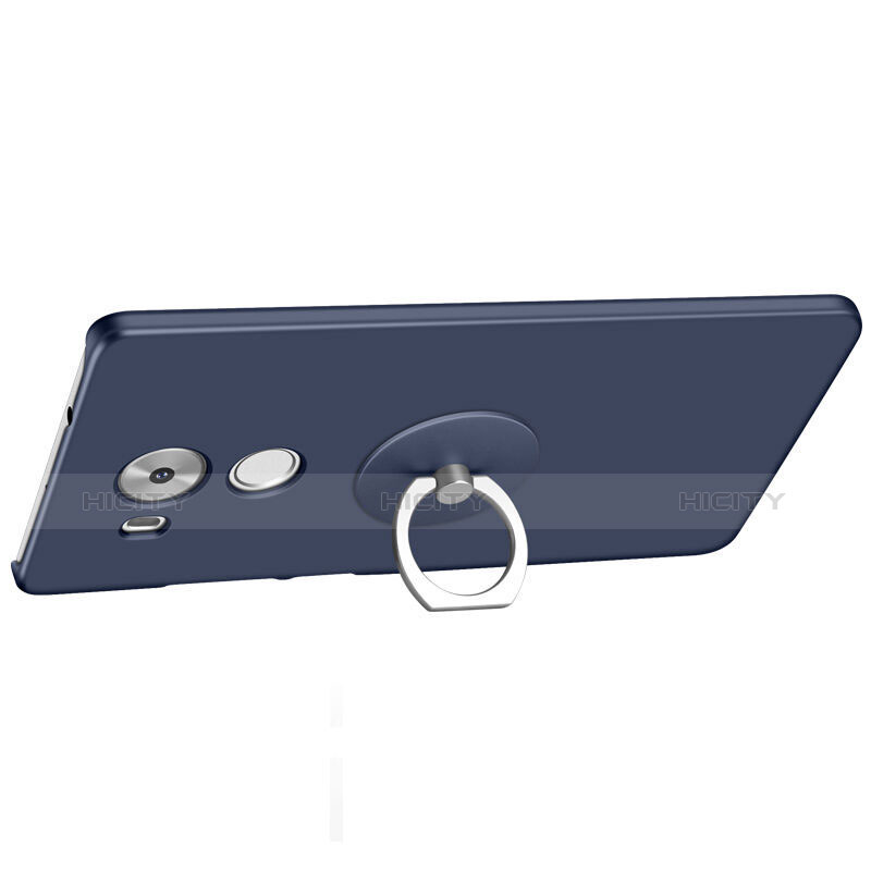 Etui Plastique Rigide Mat et Support Bague Anneau pour Huawei Mate 8 Bleu Plus