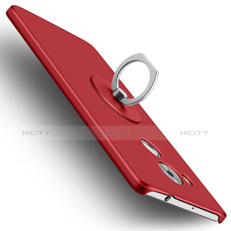 Etui Plastique Rigide Mat et Support Bague Anneau pour Huawei Mate 8 Rouge Plus