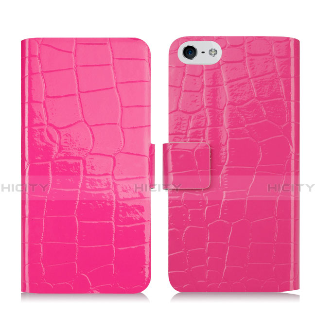 Etui Portefeuille Cuir Crocodile pour Apple iPhone 5 Rose Rouge Plus