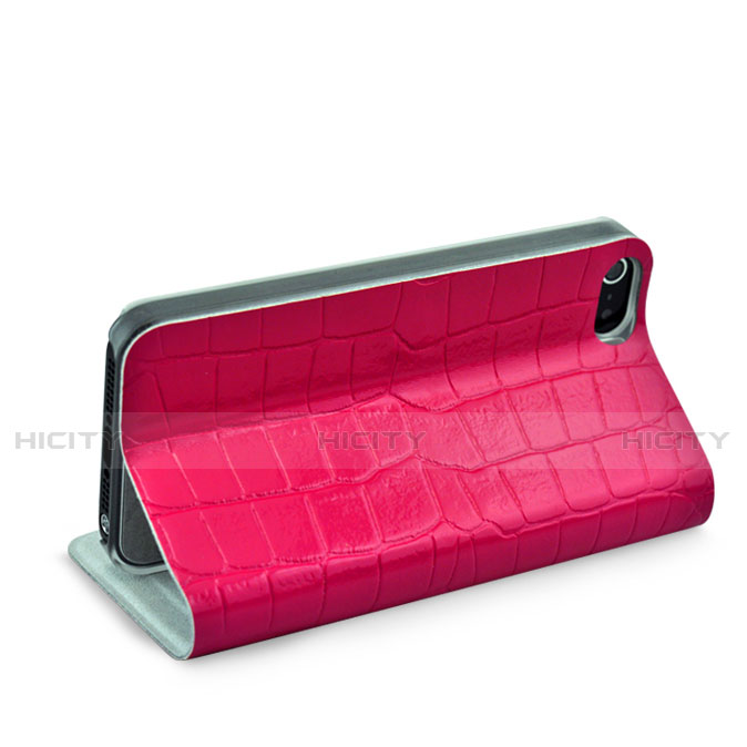 Etui Portefeuille Cuir Crocodile pour Apple iPhone 5 Rose Rouge Plus