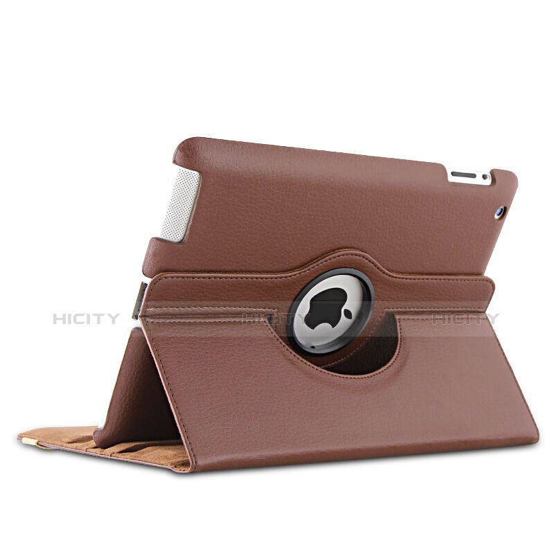 Etui Portefeuille Cuir Rotatif pour Apple iPad 2 Marron Plus