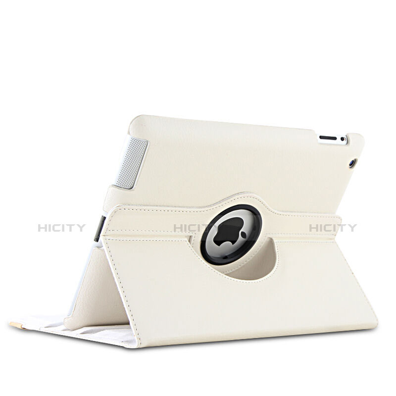 Etui Portefeuille Cuir Rotatif pour Apple iPad 3 Blanc Plus