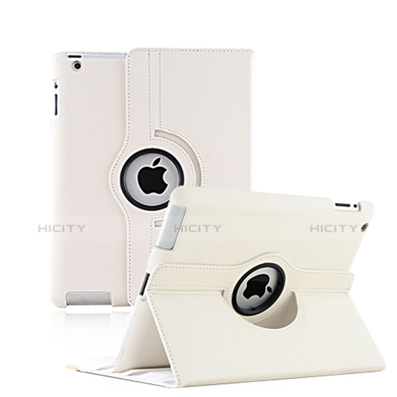 Etui Portefeuille Cuir Rotatif pour Apple iPad 4 Blanc Plus