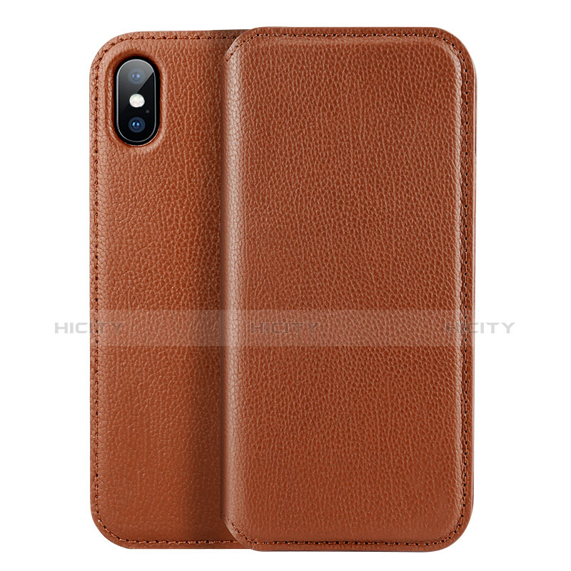 Etui Portefeuille Flip Cuir pour Apple iPhone Xs Marron Plus