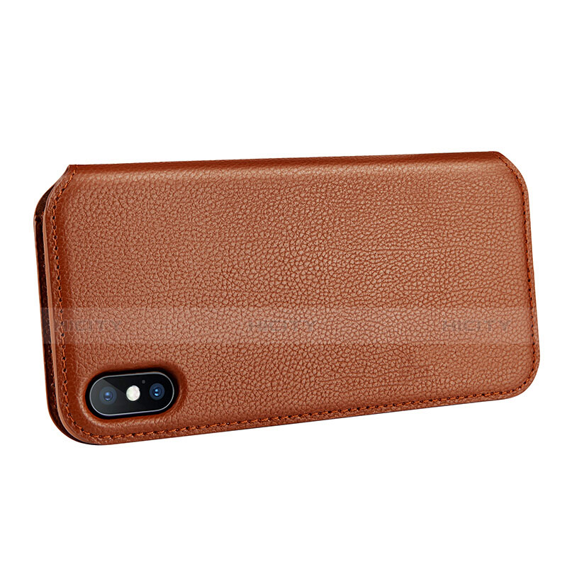 Etui Portefeuille Flip Cuir pour Apple iPhone Xs Marron Plus