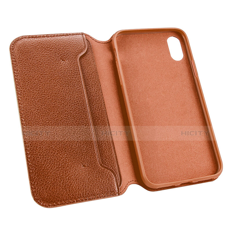 Etui Portefeuille Flip Cuir pour Apple iPhone Xs Marron Plus