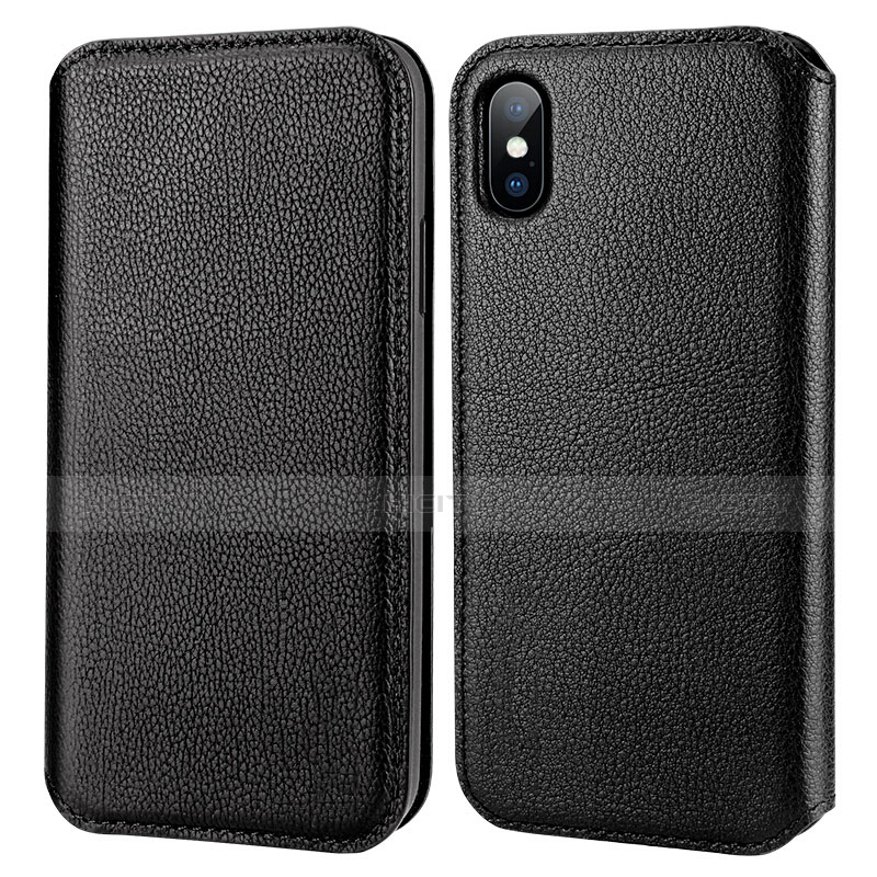 Etui Portefeuille Flip Cuir pour Apple iPhone Xs Max Noir Plus