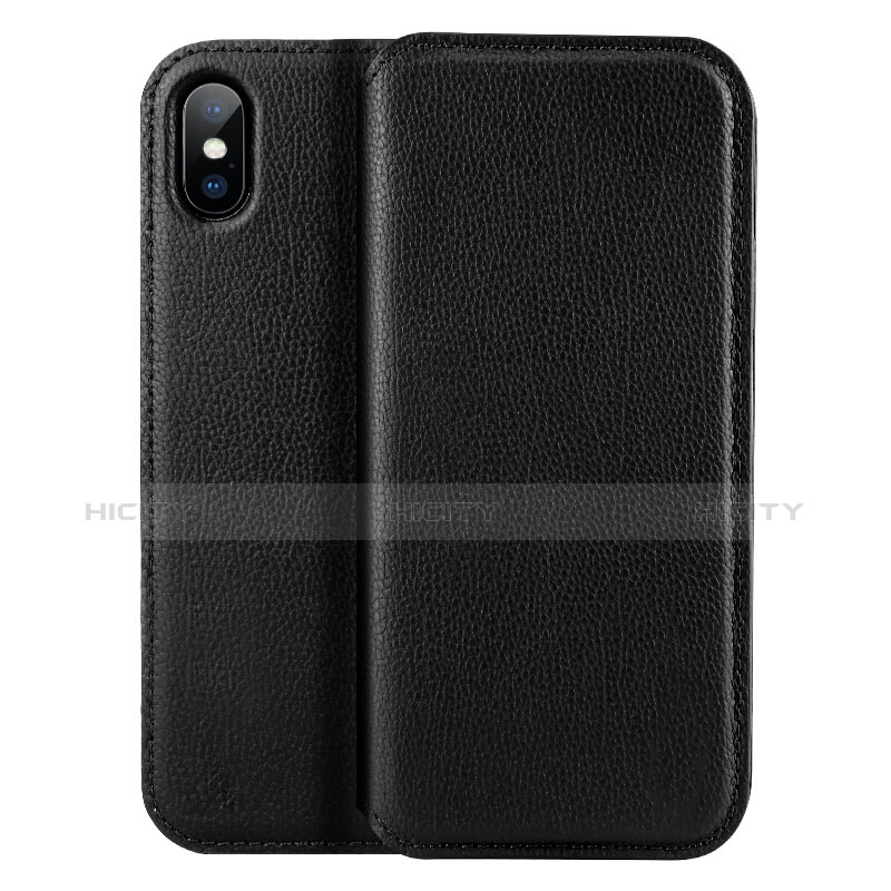 Etui Portefeuille Flip Cuir pour Apple iPhone Xs Noir Plus