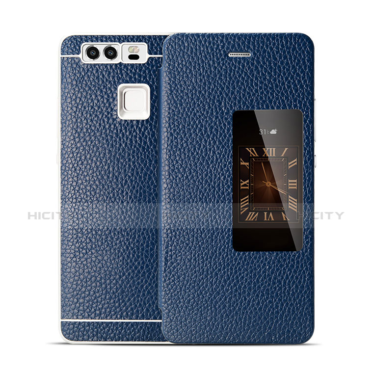 Etui Portefeuille Flip Cuir pour Huawei P9 Bleu Plus