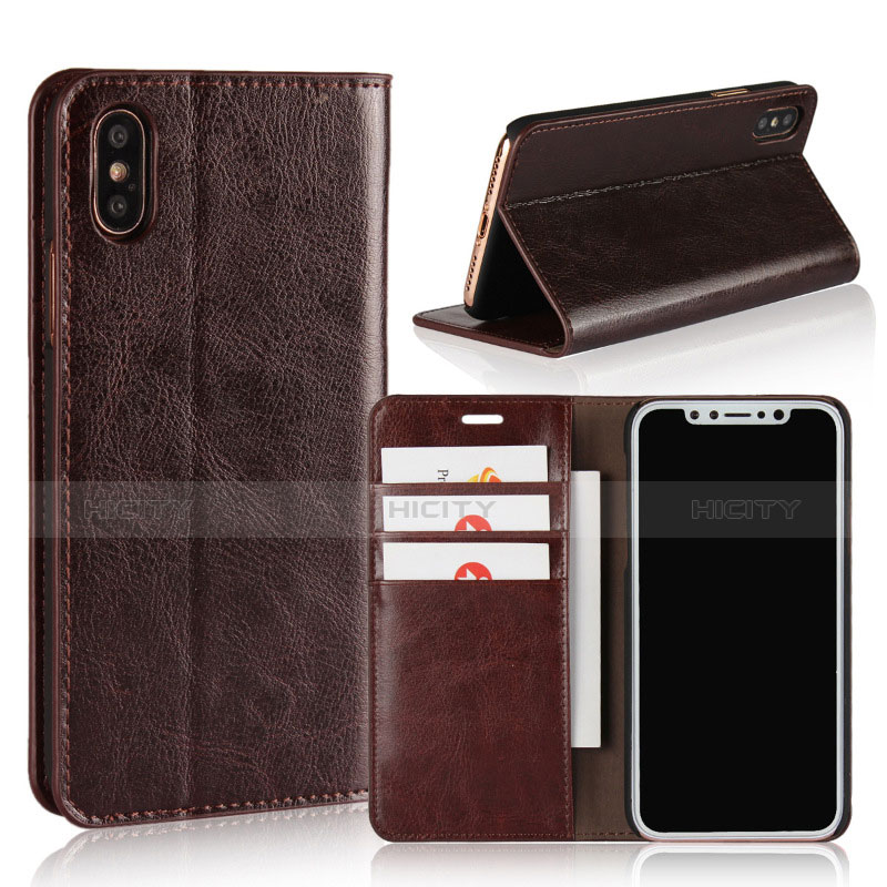 Etui Portefeuille Livre Cuir F01 pour Apple iPhone Xs Max Marron Plus