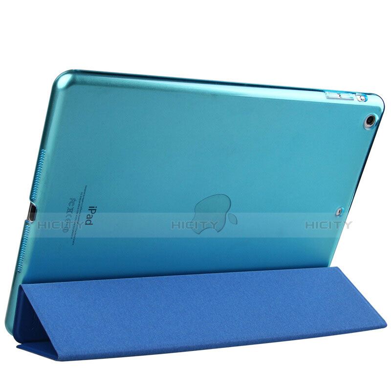 Etui Portefeuille Livre Cuir L01 pour Apple iPad Air Bleu Plus