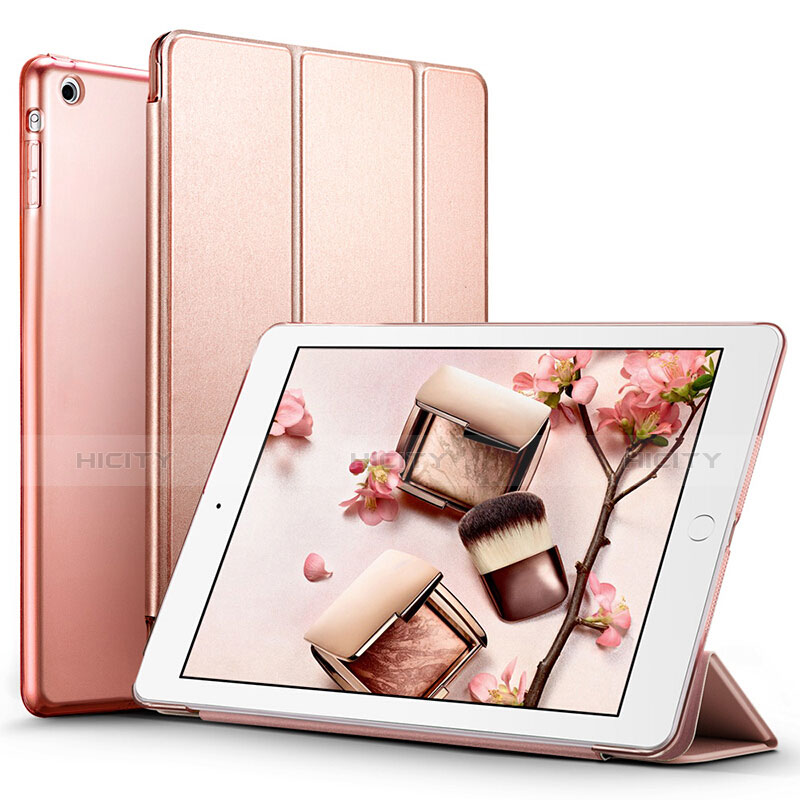 Etui Portefeuille Livre Cuir L01 pour Apple iPad Air Or Rose Plus