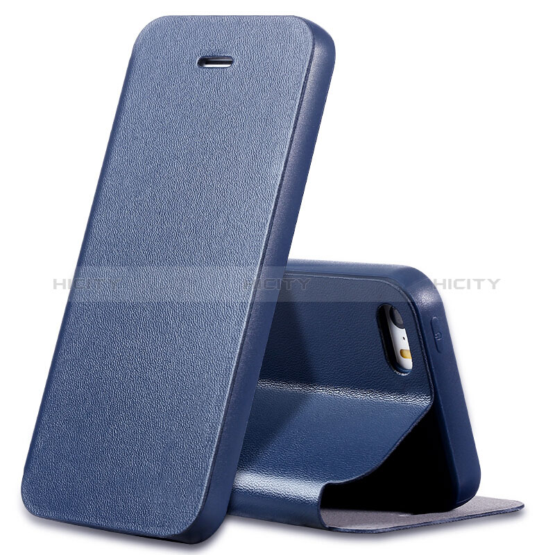 Etui Portefeuille Livre Cuir L01 pour Apple iPhone SE Bleu Plus