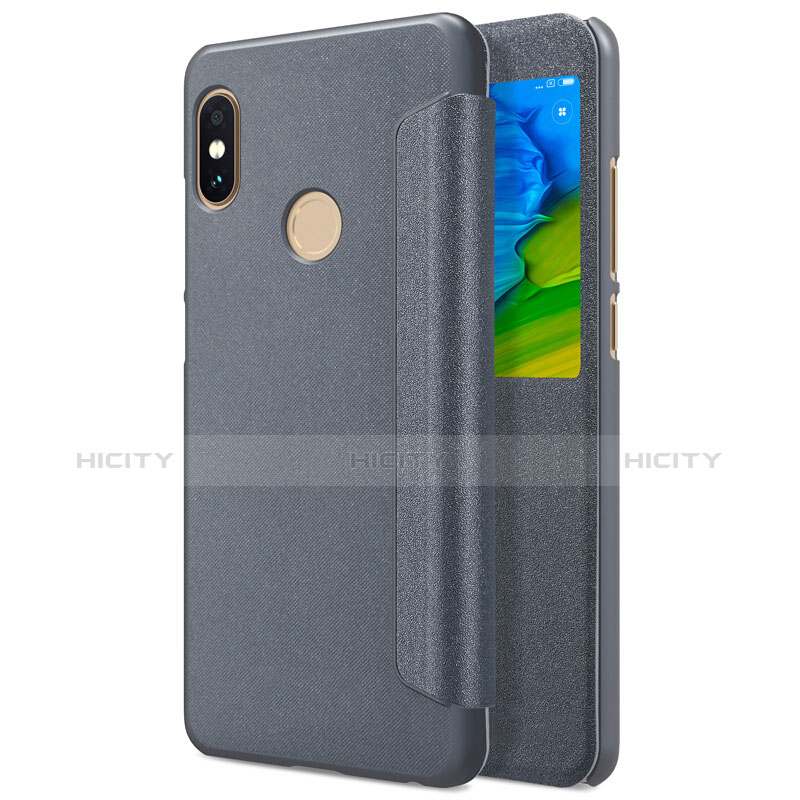 Etui Portefeuille Livre Cuir L01 pour Xiaomi Redmi Note 5 AI Dual Camera Gris Plus