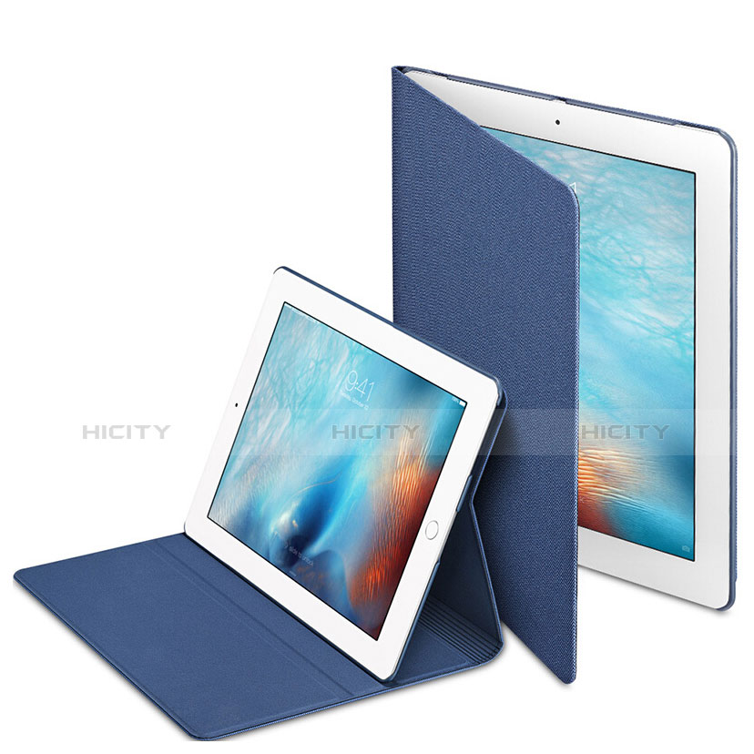 Etui Portefeuille Livre Cuir L02 pour Apple iPad 3 Bleu Plus