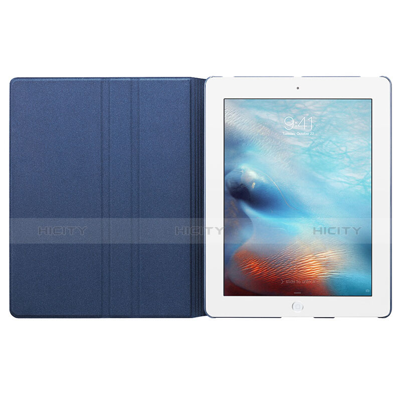 Etui Portefeuille Livre Cuir L02 pour Apple iPad 3 Bleu Plus