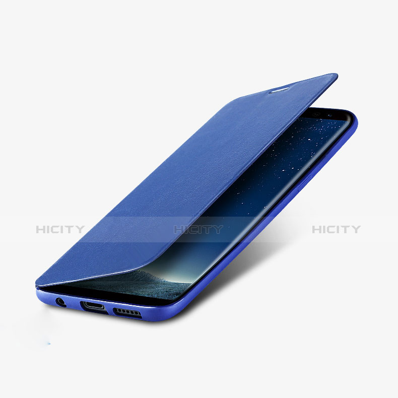 Etui Portefeuille Livre Cuir L02 pour Samsung Galaxy S8 Bleu Plus