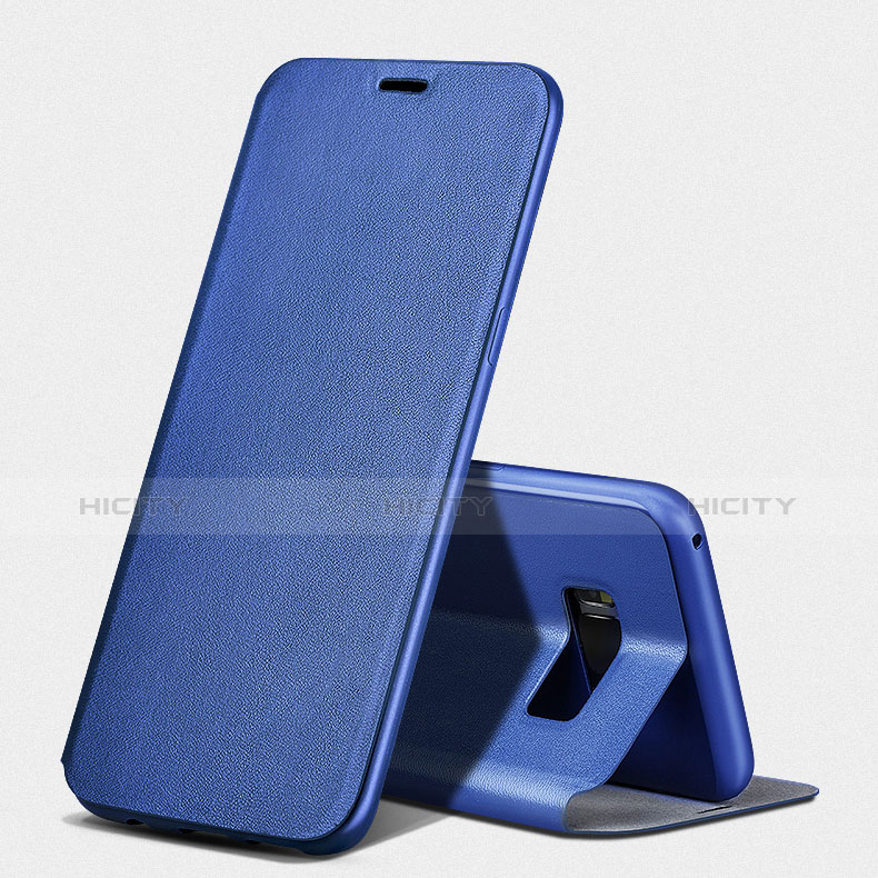 Etui Portefeuille Livre Cuir L02 pour Samsung Galaxy S8 Plus Bleu Plus