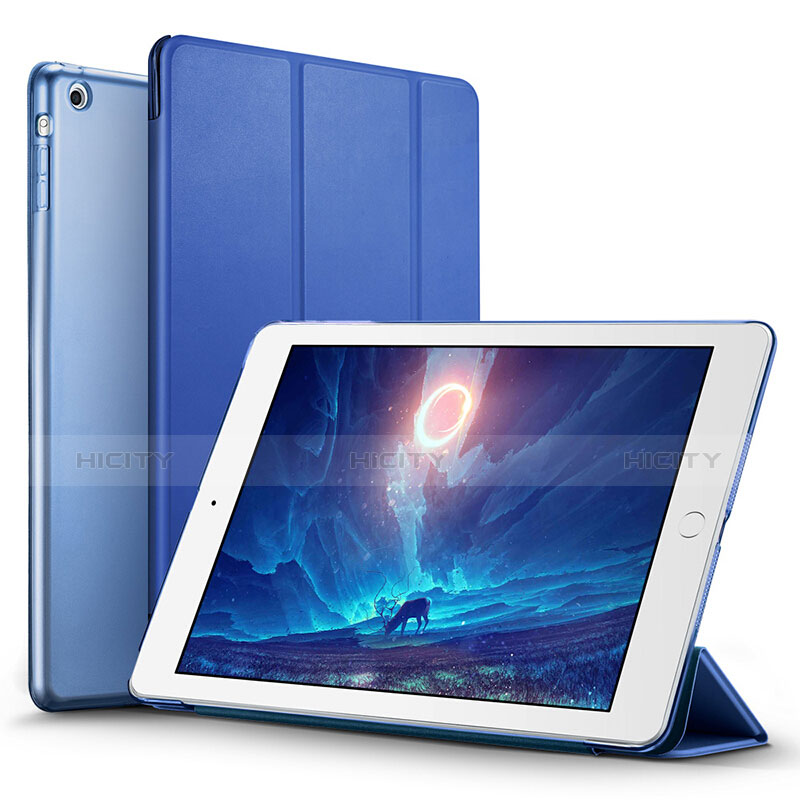 Etui Portefeuille Livre Cuir L06 pour Apple iPad Mini 3 Bleu Plus