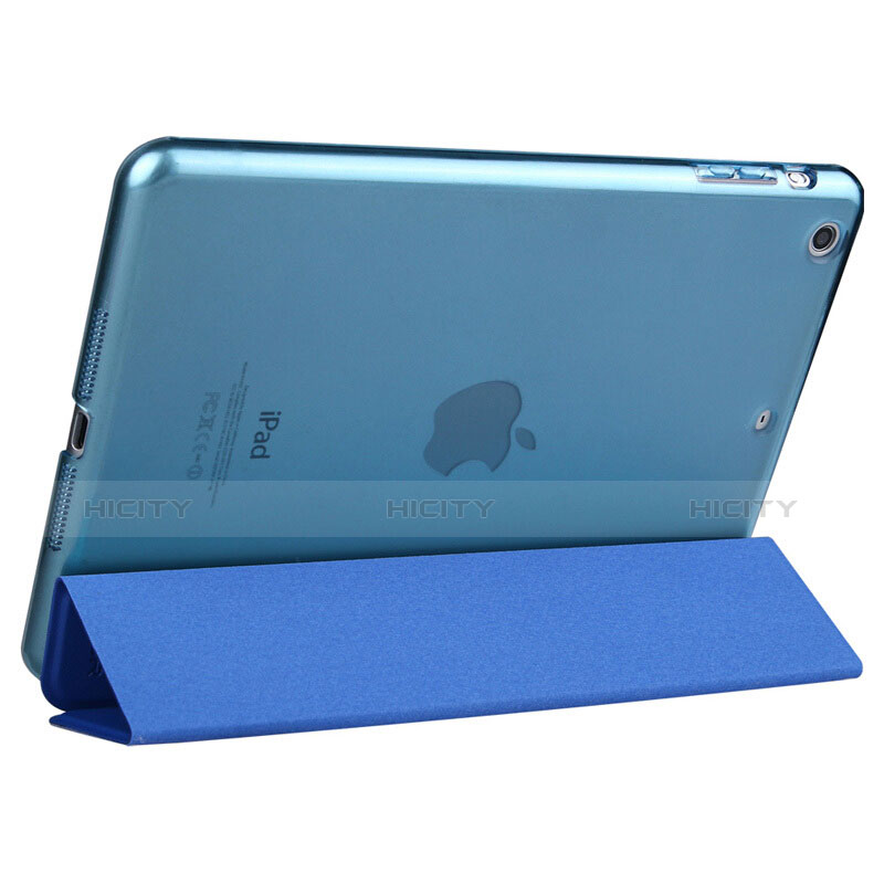 Etui Portefeuille Livre Cuir L06 pour Apple iPad Mini 3 Bleu Plus