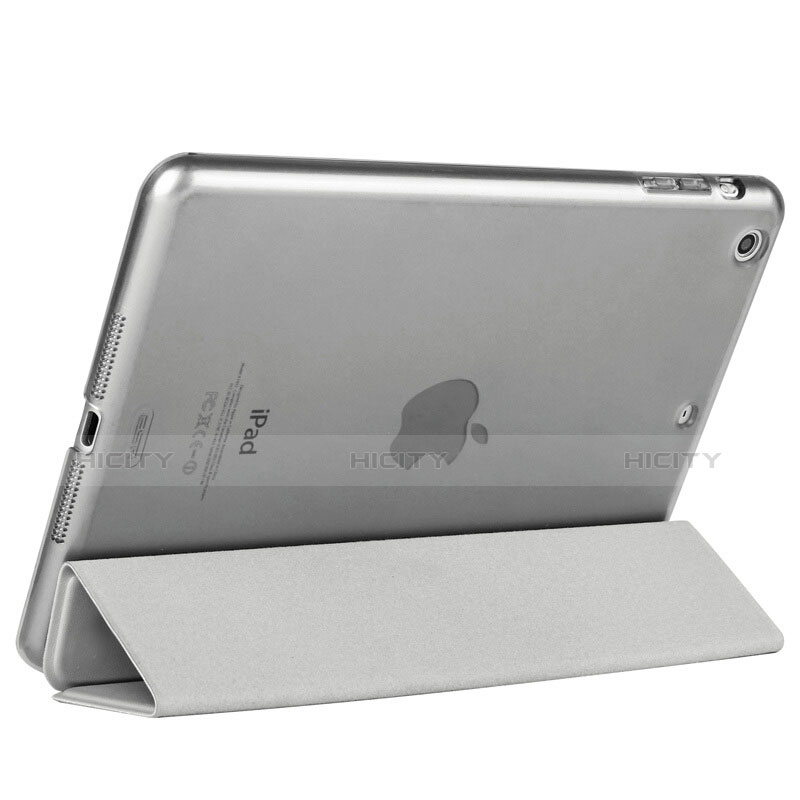 Etui Portefeuille Livre Cuir L06 pour Apple iPad Mini Argent Plus