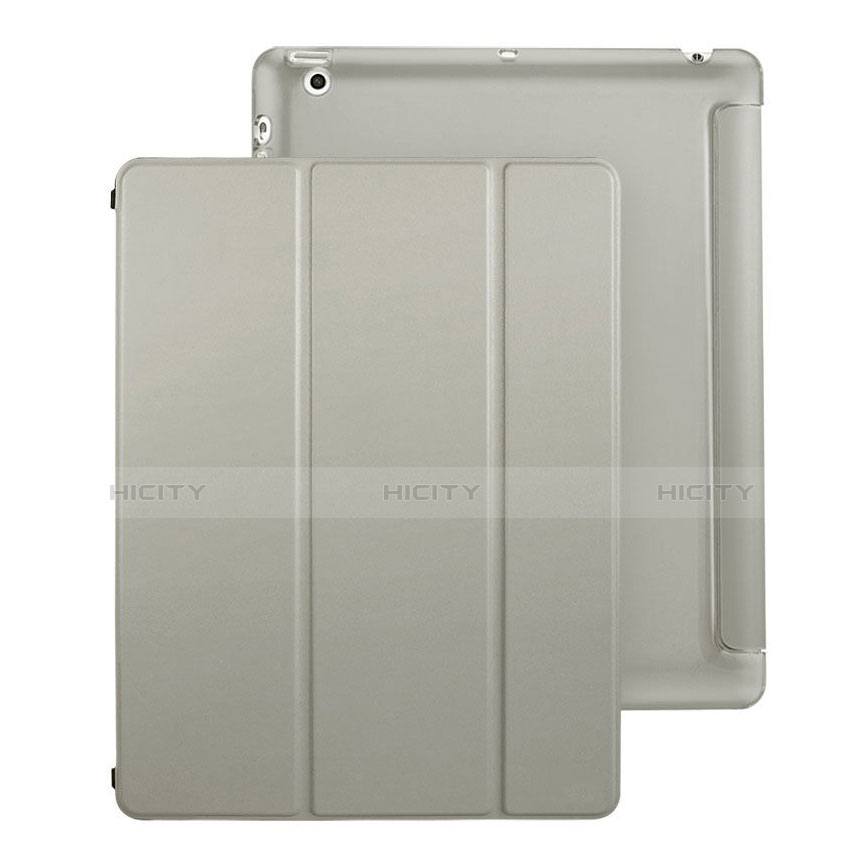 Etui Portefeuille Livre Cuir pour Apple iPad 3 Gris Plus